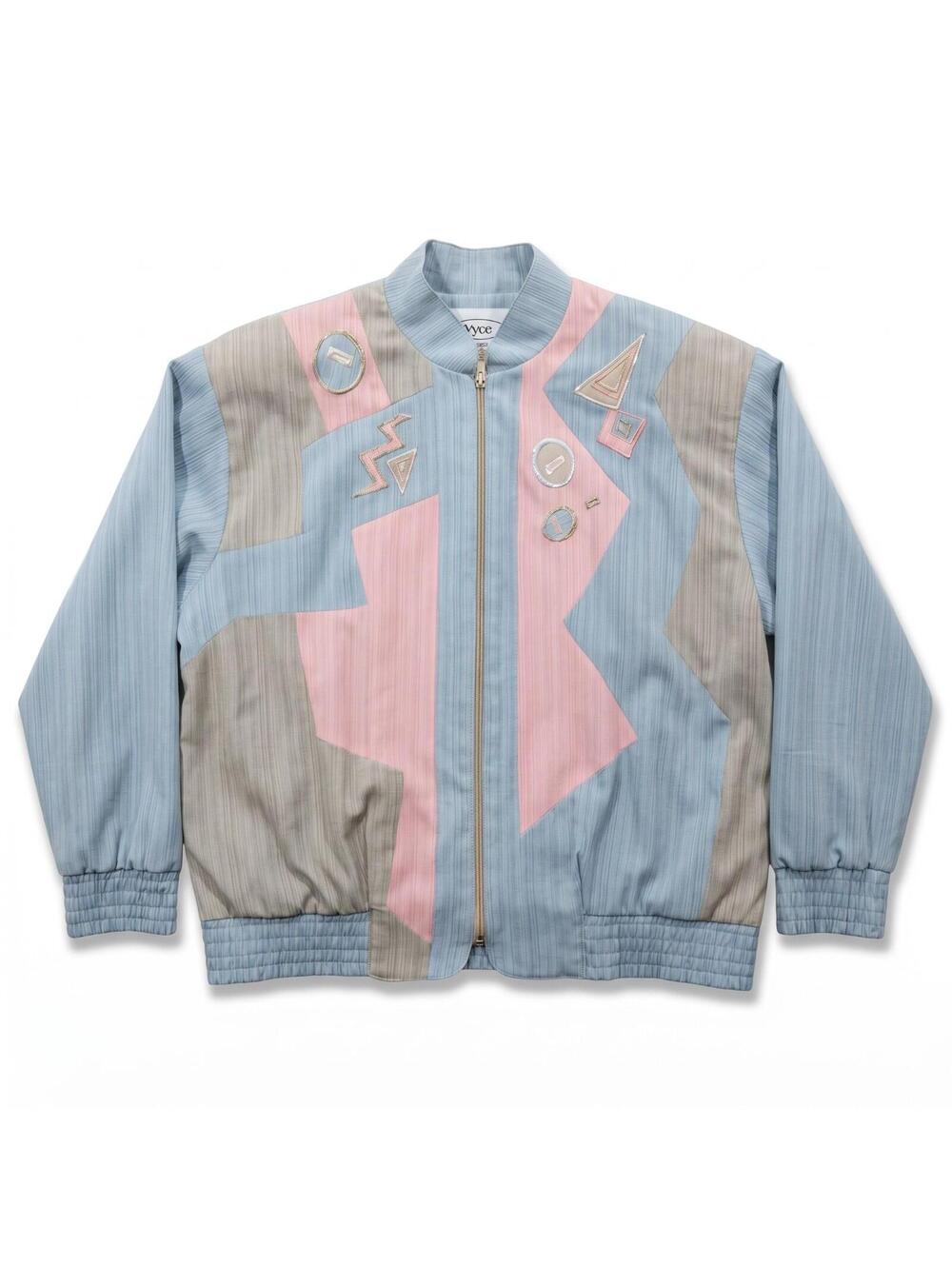 Vintage Joyce Jacket Womens 10 Blue Pink Geometric Bomber Made USA 80s 90s